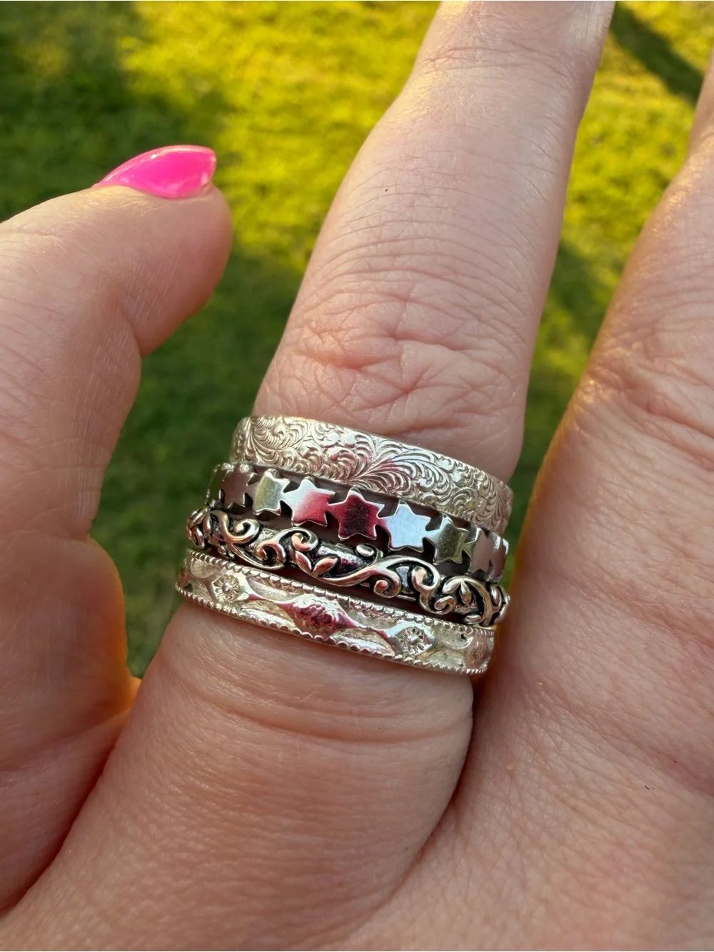 Stackable Silver-Tone Decorative Rings - Women Jewelry